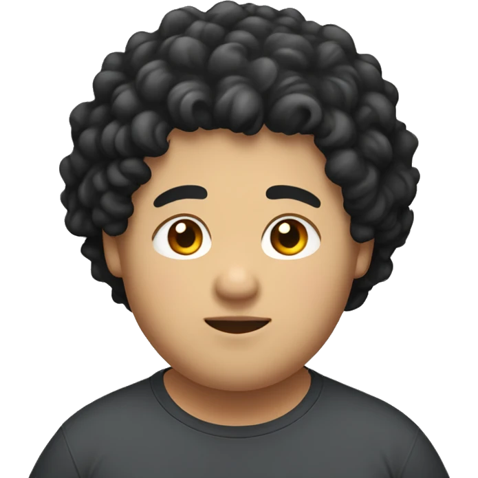 Asian, overweight, young man, black curly hair. emoji