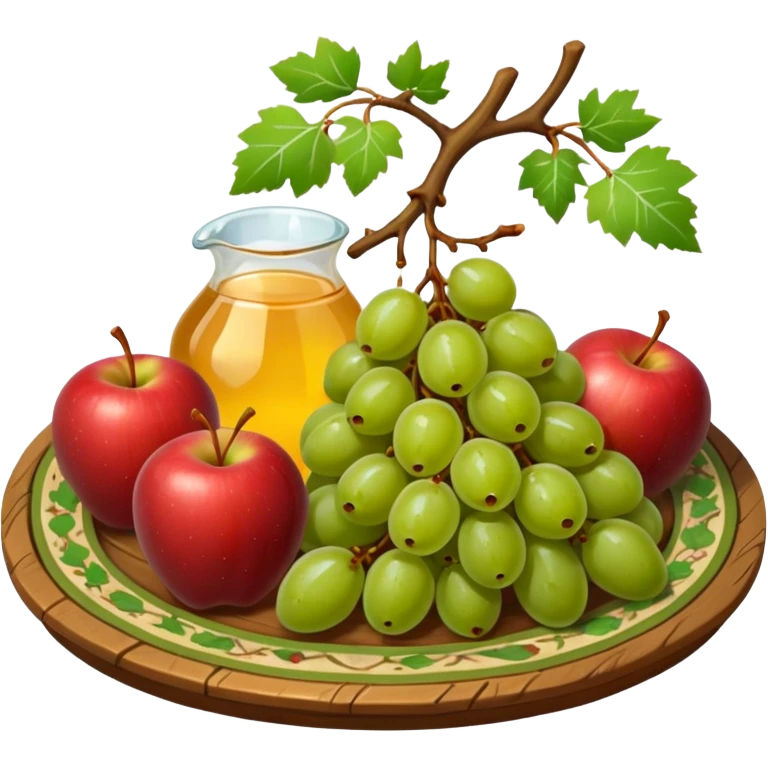 medieval fruit platter object icon, grapes apples pears, rustic plate, small honey drizzle, cozy medieval vibe, 3D cartoon, mobile game icon style, clean background, no text, no watermark
 emoji