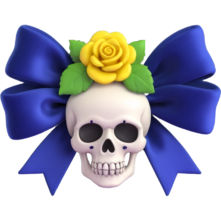 gothic bow, midnight blue velvet, silver skull charm, black rose center, elegant and gothic emoji