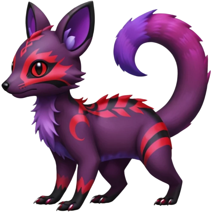 Rare exotic cute epic aesthetic gothic colorful Salandit-Eevee-Civet-species-Fakemon-hybrid-creature, with markings, full body emoji
