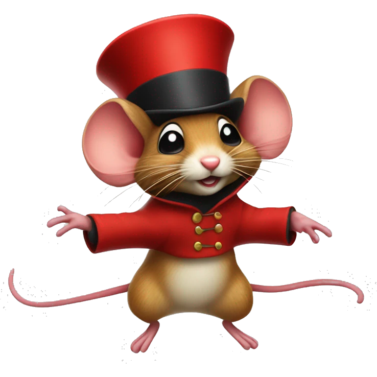 jumping mouse in red circus coat and red hat emoji