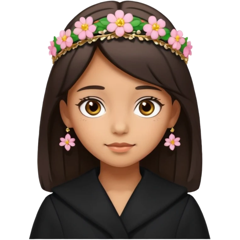law student girl in black coat looking adorable with floral tiara emoji