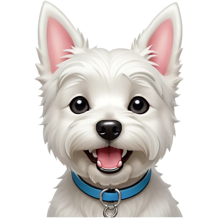 Cinematic Comical West Highland White Terrier Portrait Emoji, Head tilted dramatically with an exaggeratedly shocked or amused expression, featuring a sleek, pristine white coat with perky ears and wide, expressive dark eyes filled with playful disbelief, Simplified yet hilariously expressive features, highly detailed, glowing with a slightly sassy glow, high shine, dramatic yet playful, stylized with an air of cheeky mischief, bright and endearing, soft glowing outline, capturing the essence of a spirited and over-the-top companion, so meme-worthy it feels like it could side-eye its way into internet fame instantly! emoji