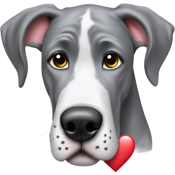 Grey great dane with heart emoji