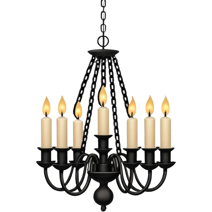 Simple minimalistic hanging chained black Ceiling chandelier with beige-white candles emoji