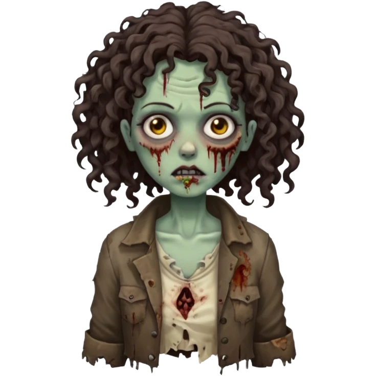 Zombie woman with curly, dark brown h longair (not thick or voluminous emoji