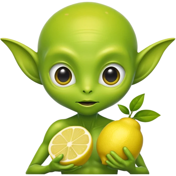 Green alien with lemons in his hands emoji