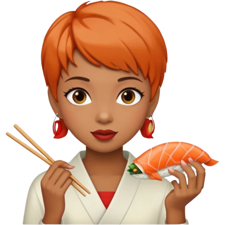 Pixiecut Hair Brown girl eating sushi emoji