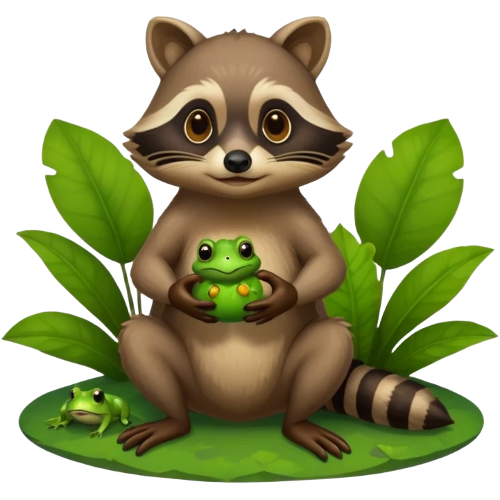 Raccoon holding a frog emoji