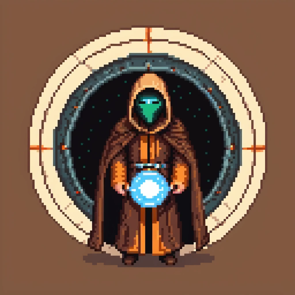 Cloaked figure with brown robe and sci-fi mask emerging from an energy portal emoji