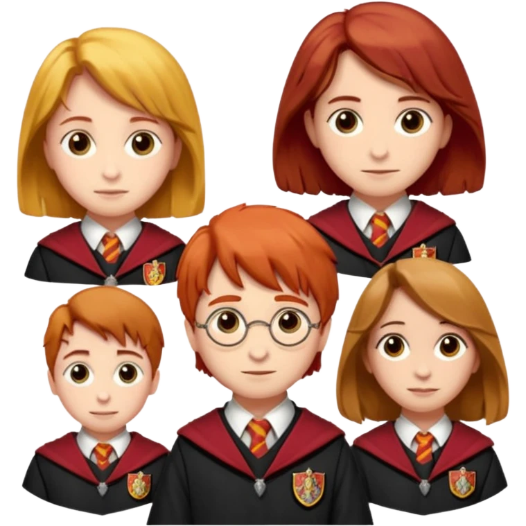harry potter, ronald weasley and hermione granger in gryfinndor uniform emoji