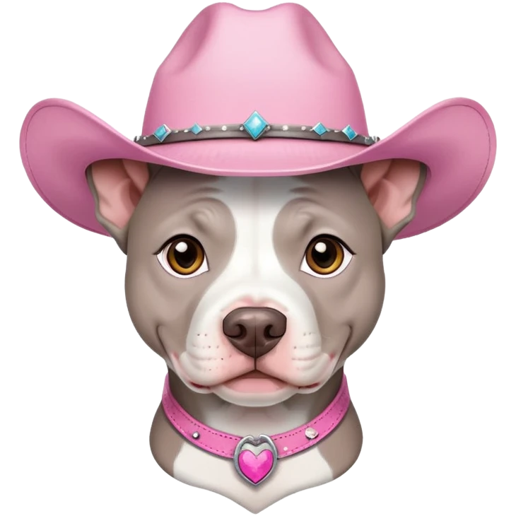 Gray and white pitbull with pink cow girl hat  emoji
