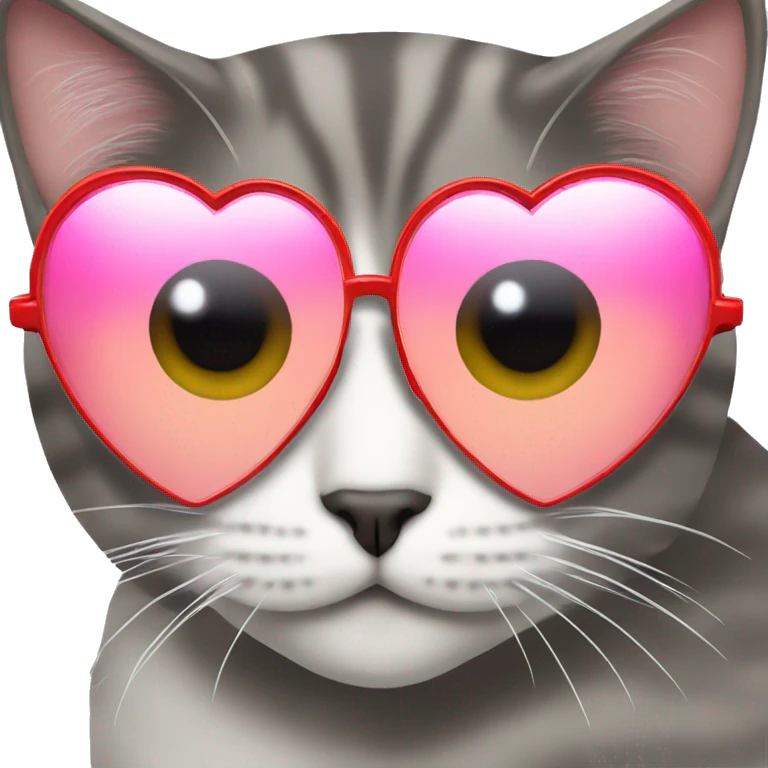 Heart shaped sunglasses with reflection of a cat emoji