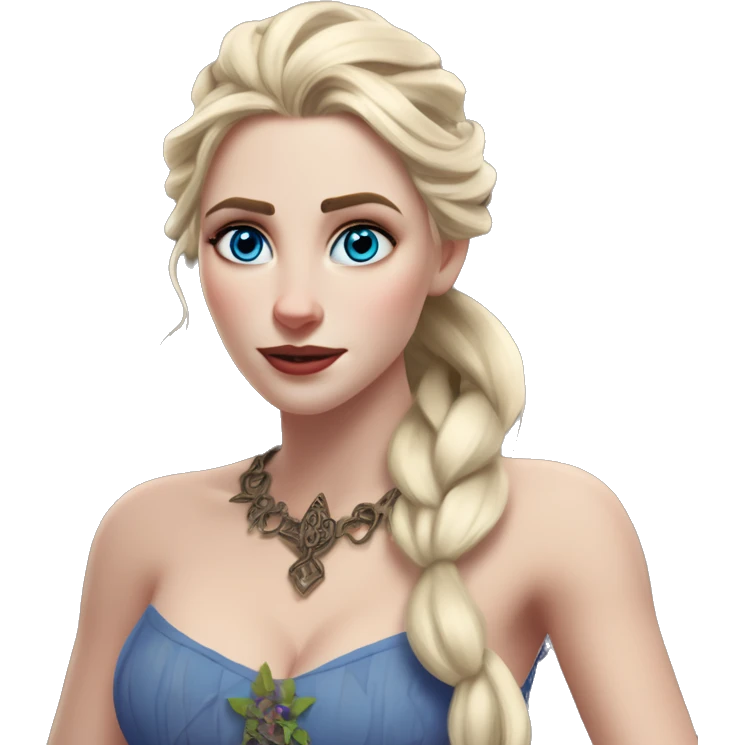 Warcraft award winning Elsa in MS-DOS style, oil paint, mysterious eyes, intricate lips, masterpiece pose, odd perspective, beautiful, desirable, logical, midsommar, ikea emoji