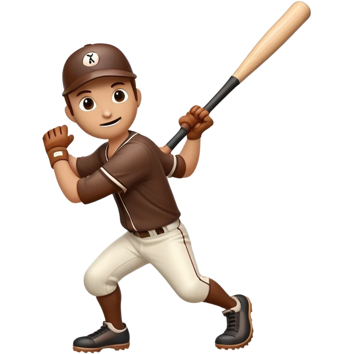 Brown wooden baseball bat with cartoon limbs and a face in mid-swing motion emoji