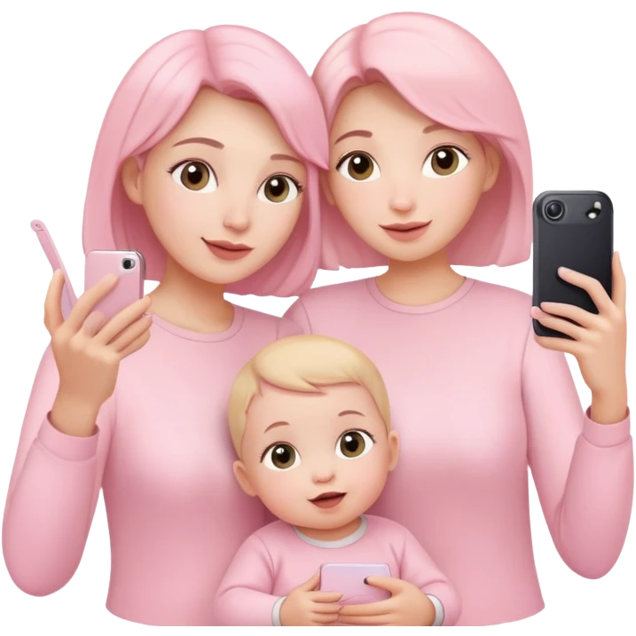 mother and baby taking selfie wearing pastel pink outfits emoji