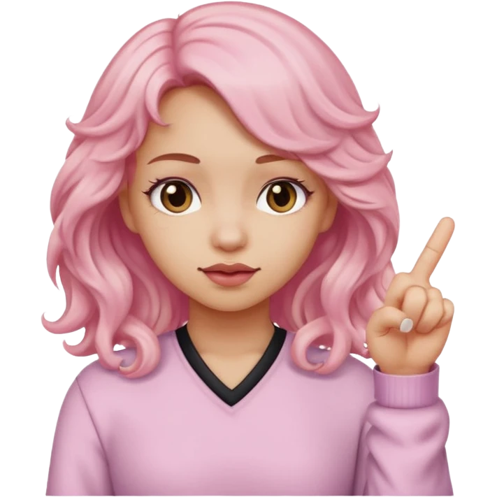 Girl in light pink with wavy hair putting up middle finger emoji