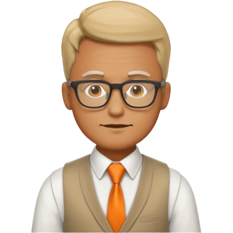 man in vest with orange tie, wearing glasses emoji