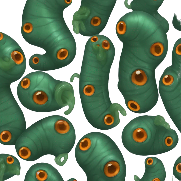 Eight-eyed Dark green and orange medicinal leech with oral suction and caudal suction emoji