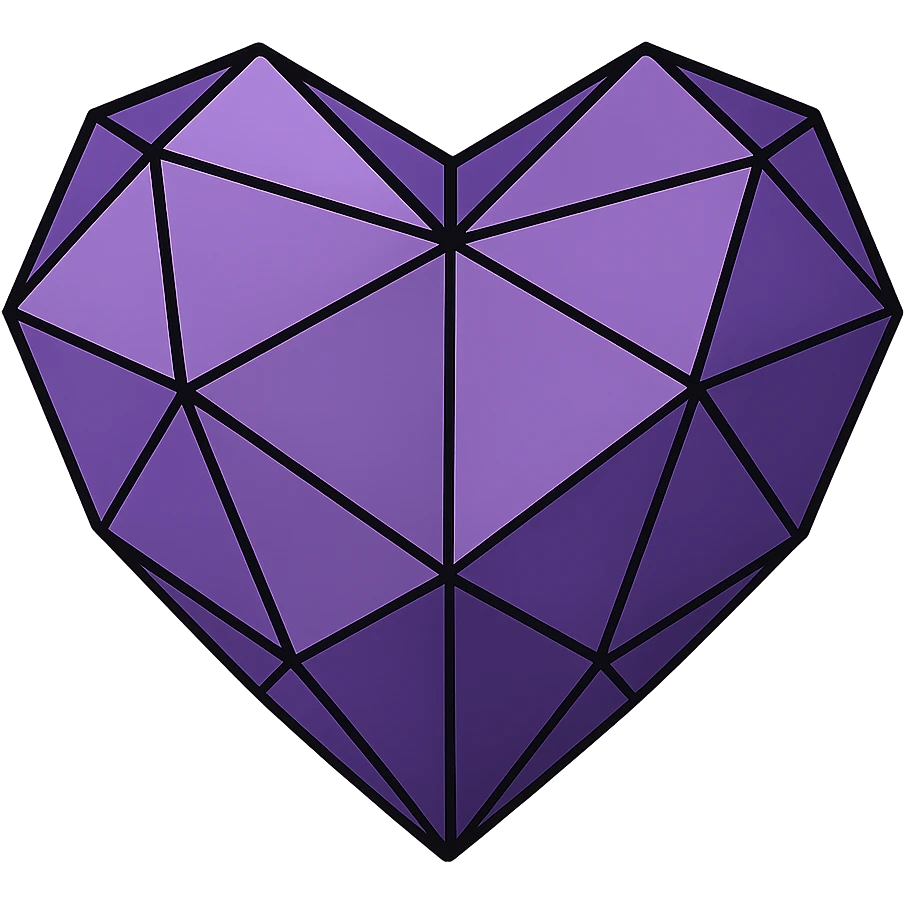 purple heart, outlined, low poly wireframe style, no text emoji