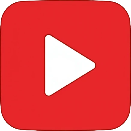 YouTube logo, red rectangle with rounded corners and white play button in the center emoji