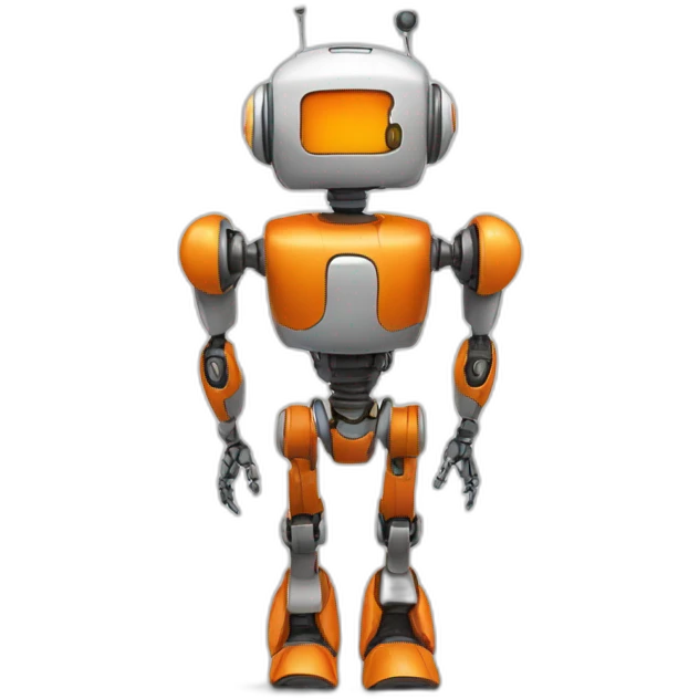full body of a robot with a smiling orange as its head emoji