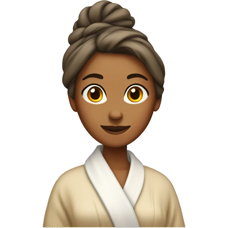 tan woman in robe with hair up in a towel emoji