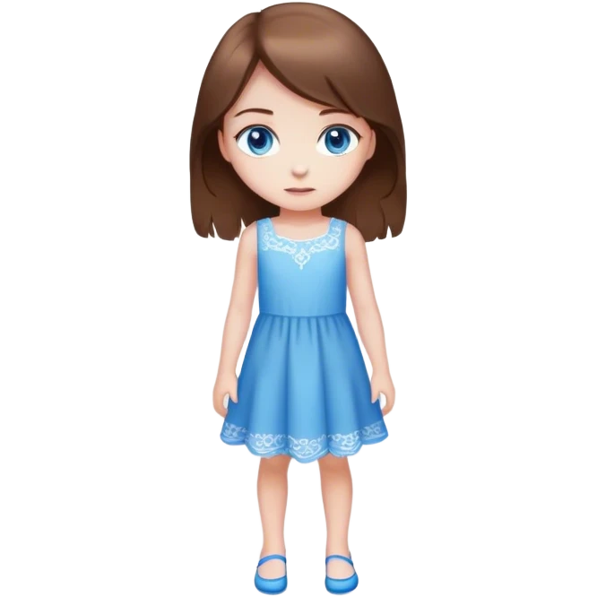 Mädchen jung, braune Haare und blaue Augen, ganzer Körper, Kleid emoji