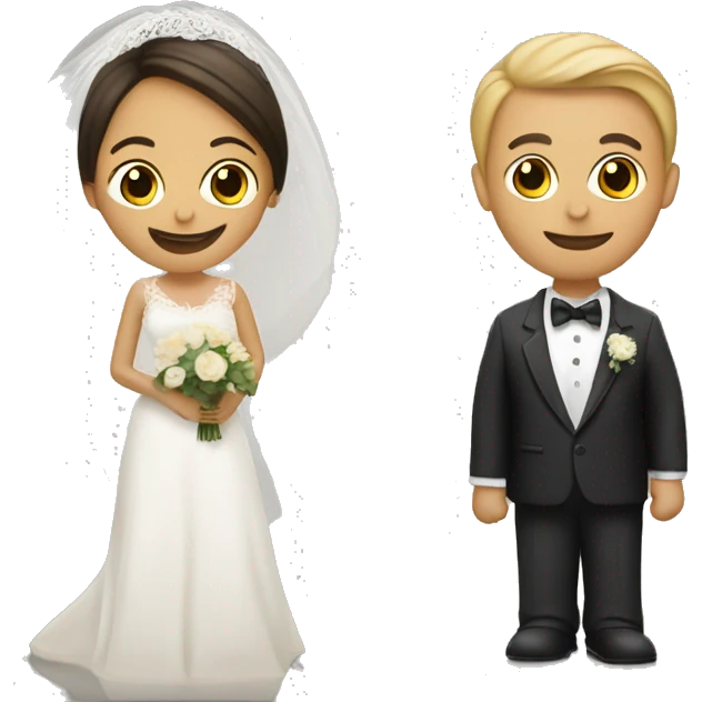 the bride and groom holding a wedding invitation emoji