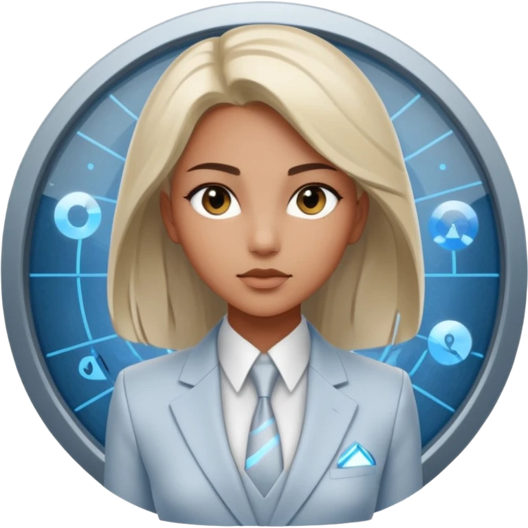 Artemis, A sleek female avatar with a focused, forensic gaze, wearing a minimalist white and silver tailored suit accented with moonlight blue. She is analyzing a transparent holographic interface displaying complex global sovereign credit data. emoji
