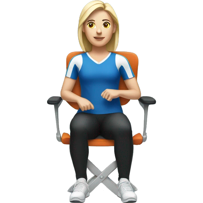 white woman in sport sitting down on a chair emoji