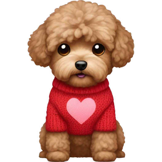 Brown maltipoo wearing heart sweater emoji
