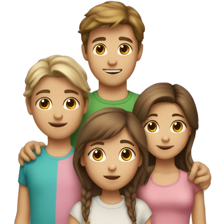 three white siblings with brown hair together, one boy and two girls  emoji