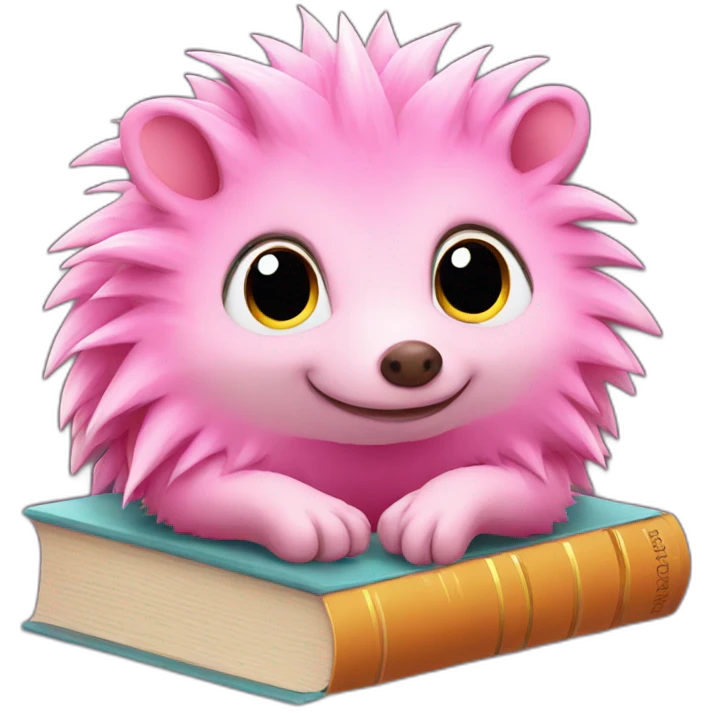 Pink hedgehog with books emoji