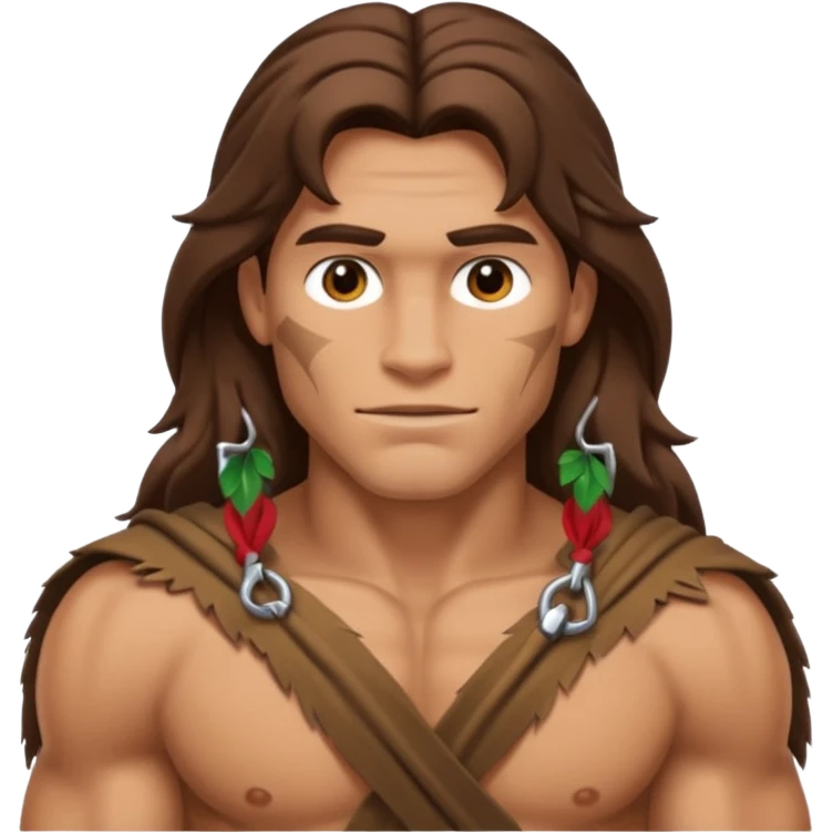 Tarzan with long brown hair, brown loincloth emoji