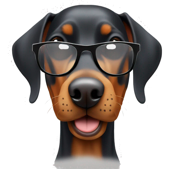 Doberman with glasses enjoys the weekend emoji