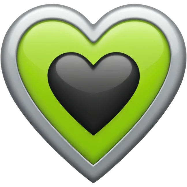 Lime green, white, grey, and black heart emoji