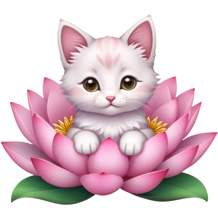 Kitten sitting on lotus flower emoji