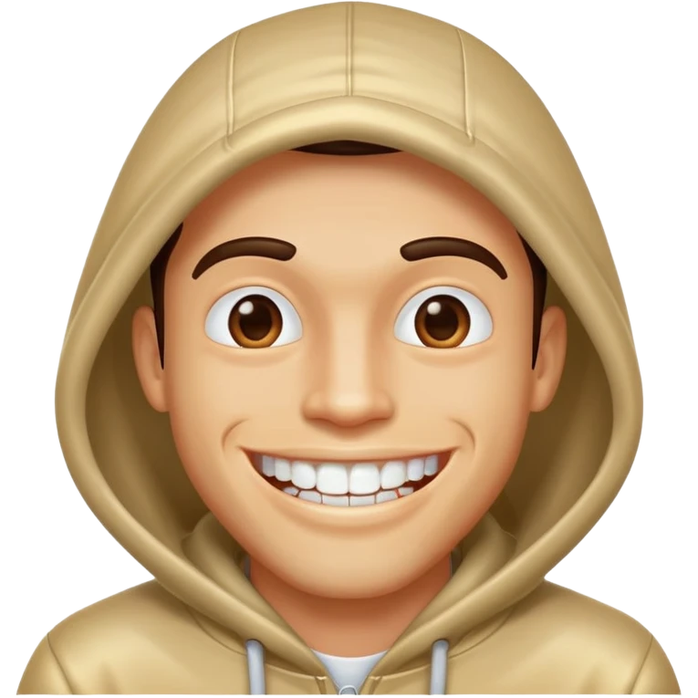 A guy in the hood with very shiny teeth emoji