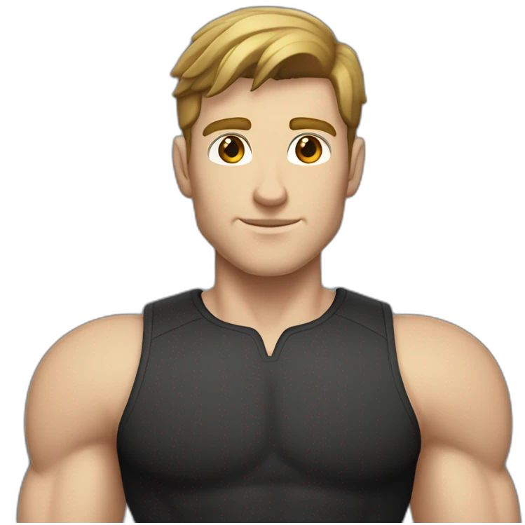 Pale skinned Fit Man With the biceps and brown hair in black shirt and gray shorts emoji