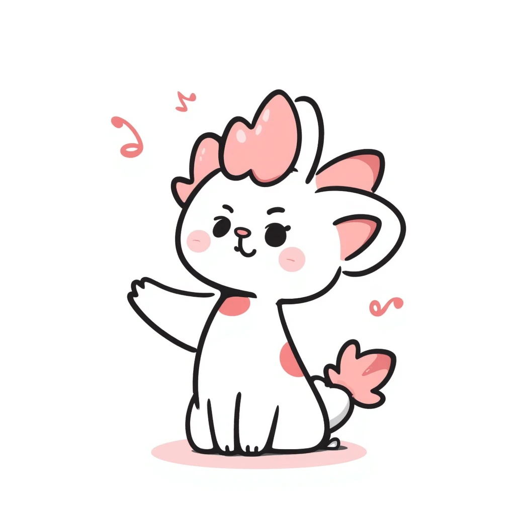 Kawaii bunny plant dragon in Sanrio style, like Hello Kitty and My Melody, tiny spikes, extremely cute, simple clean design, large head, minimal facial features, big round eyes, blushing cheeks, pastel colors with pinks and blues, clean bold outlines, small mouth, adorable expression, rounded shapes emoji