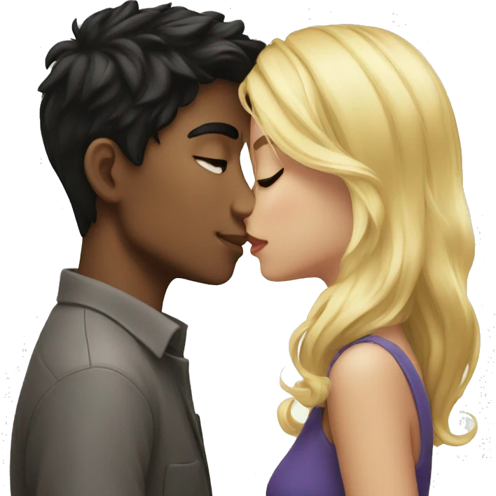 Smart black hair boy kissing blonde beautiful girl emoji