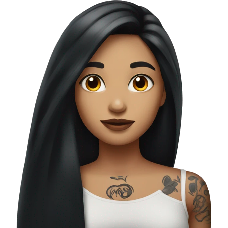 Girl with long black hair and neck tattoo emoji