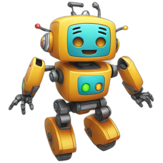 a cheerful multi-colored jumping robot emoji