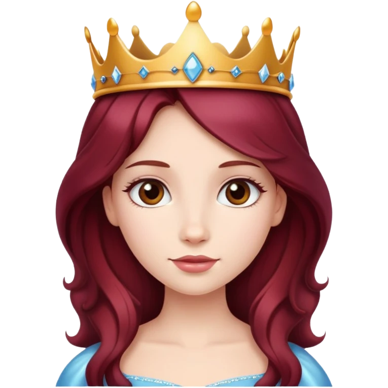 Beautiful long burgundy haired girl wearing a princess crown emoji