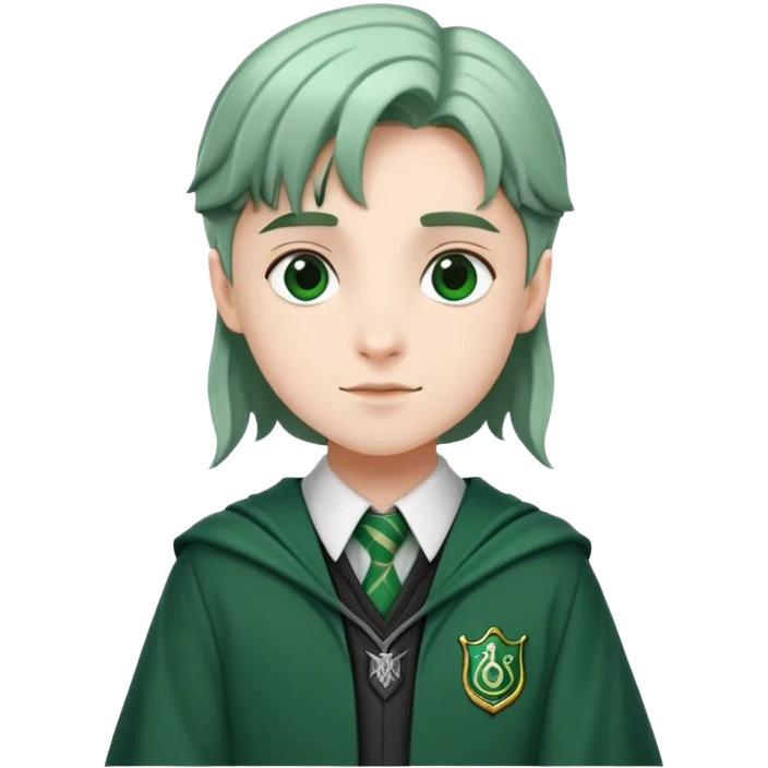 Student wearing Hogwarts Slytherin uniform with green and silver colors emoji