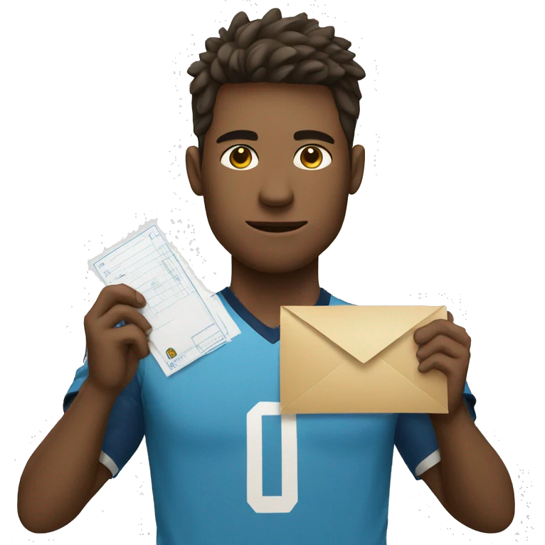 sad soccer player in uniform holding empty envelope emoji