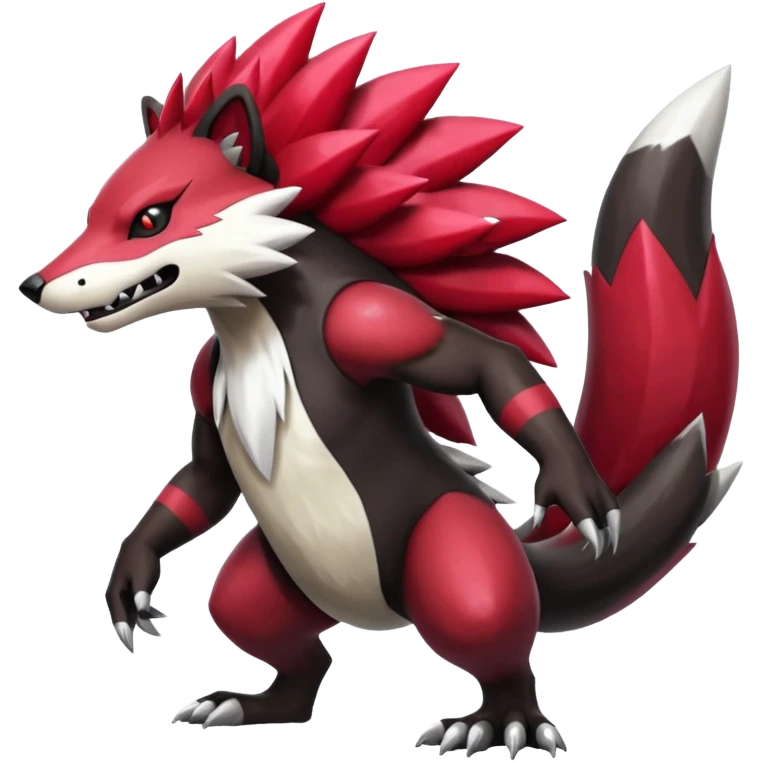 Cool edgy scaly shiny vibrant badass Skuntank-Obstagoon-Zangoose-fusion, full body emoji