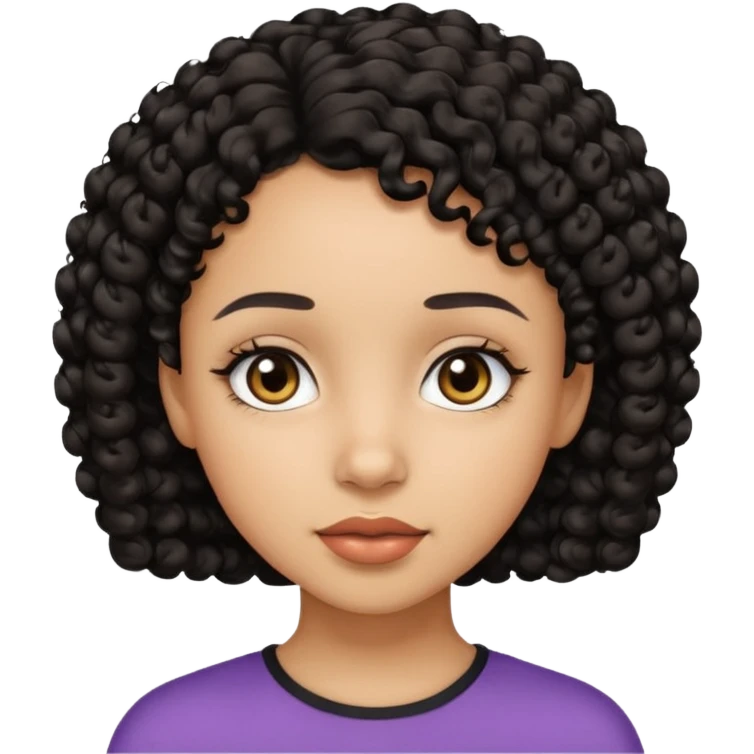 Light skin girl with black very shurt curly hair, brown eyes emoji