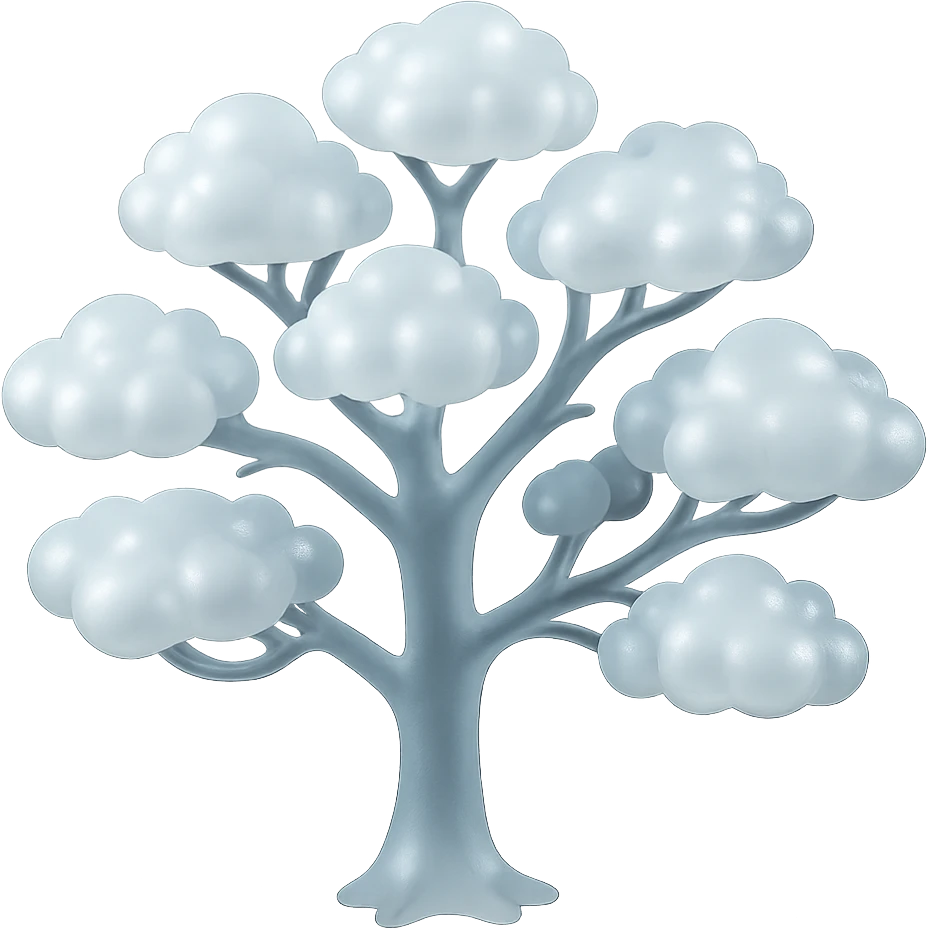 Make the tree trunk and branches bright white in matte glass style, keep the fluffy cloud-like crown and transparent background as is. emoji